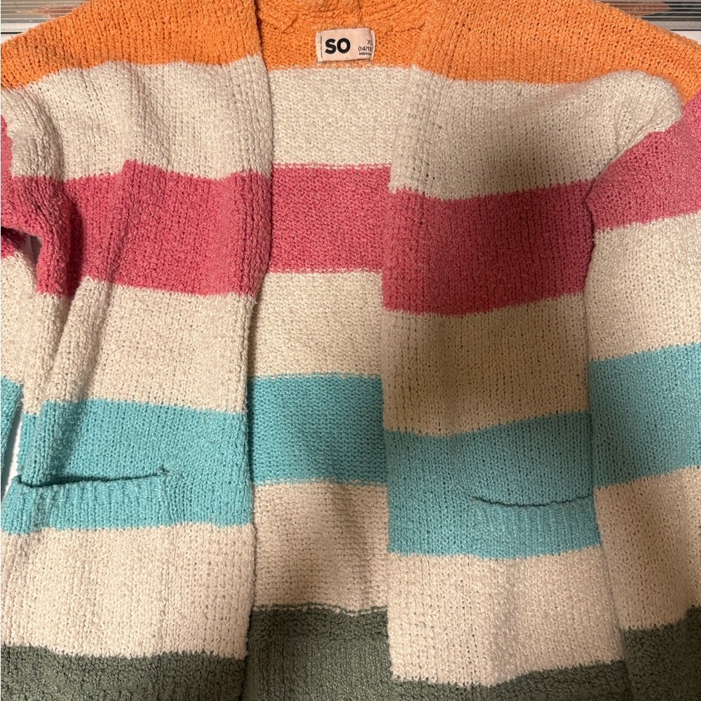 SO Colorblock Knit Cardigan in Orange & Cream